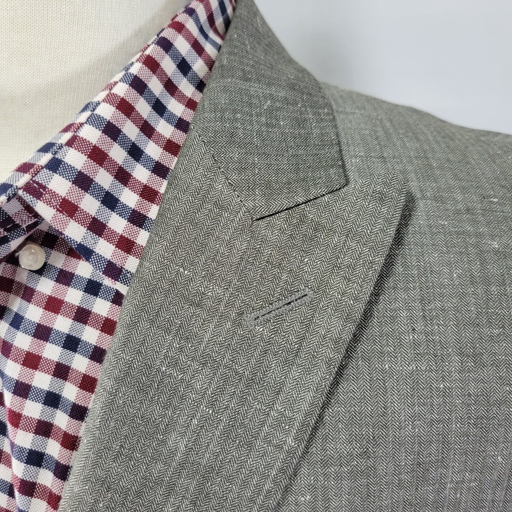 Calvin Klein‎ Men's Sport Coat Blazer Two Button Gray Herringbone Linen Wool 46R - Picture 9 of 15